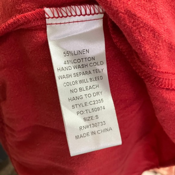 Umgee USA Red Linen Blend Tiered Mini Dress Short Sleeve Casual Womens Small New - Picture 10 of 13
